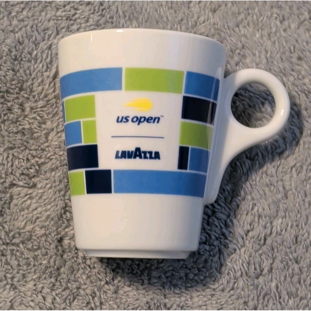 US Open Lavazza Coffee Mug IPA Italy Blue Green Stripe Tennis Cup Coffee